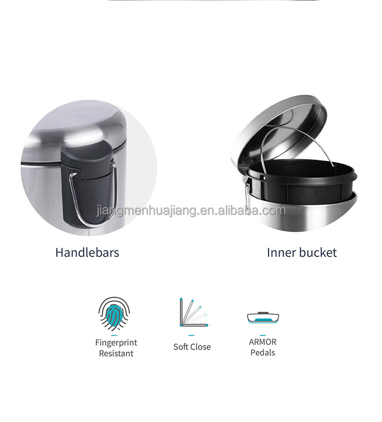 Kitchen Household Garbage Cans Sustainable 3L/5L/12L/20L/30L Standing Stainless Steel Dustbin with Soft Close and Foot Pedal