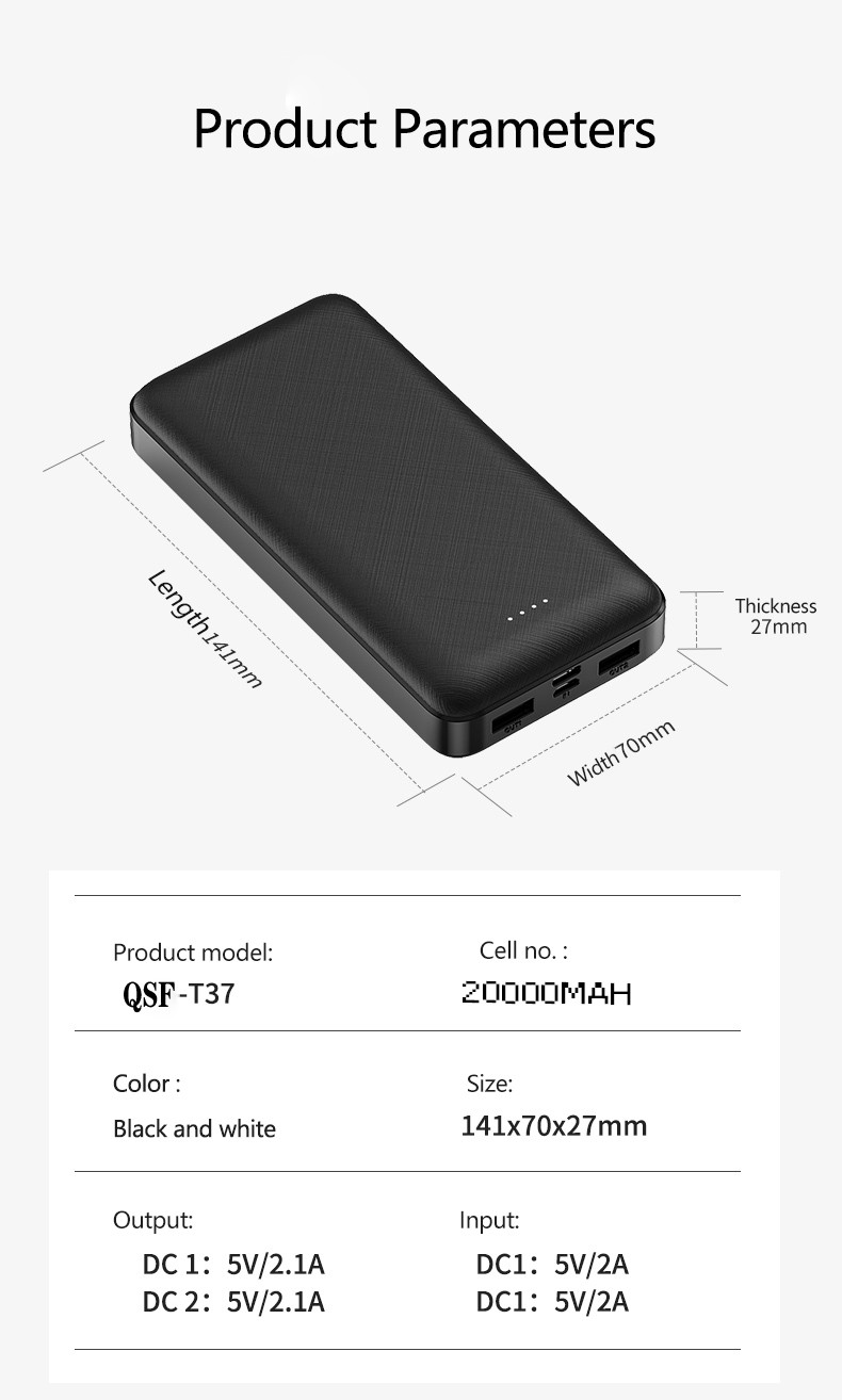 OEM Rechargeable Portable USB Power Bank 20000mah High Capacity With Led Display