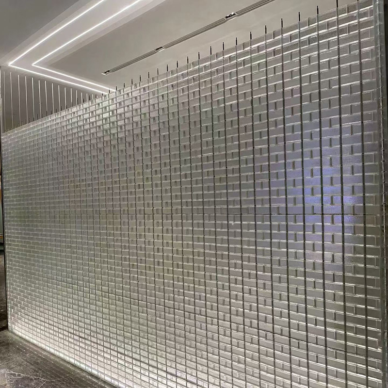Hot Melt Glass Brick / Block Curtain Wall Light Giving Privacy Energy Insulated