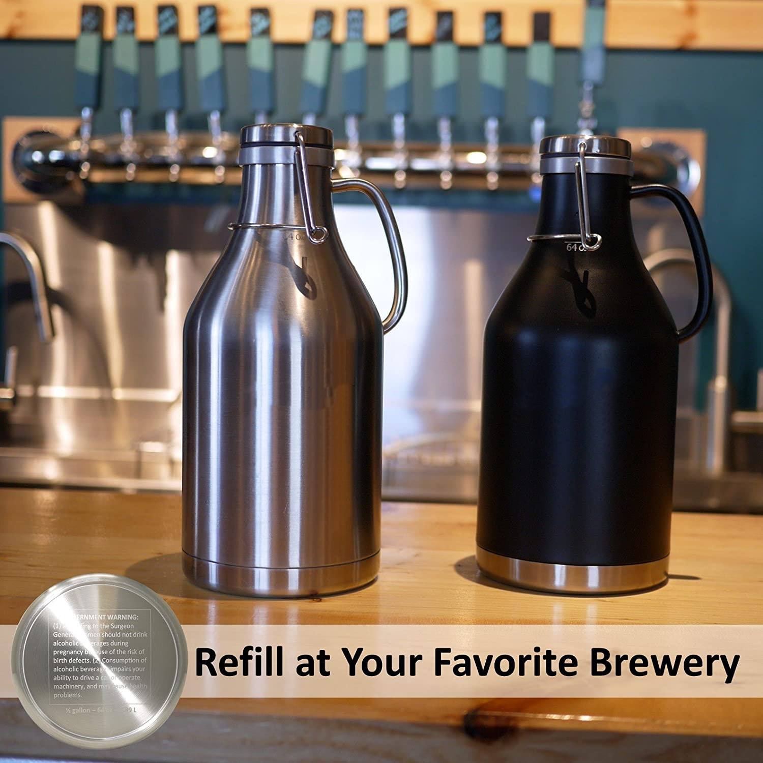1.89L 64oz SS Growler Double Wall Stainless Steel Flip Top