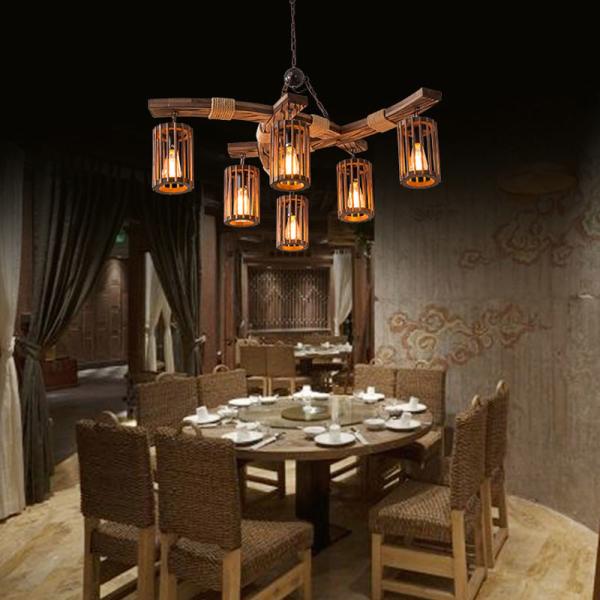 Industrial Vintage American Boat Wooden Chandelier Hot Pot Shop Restaurant Bar