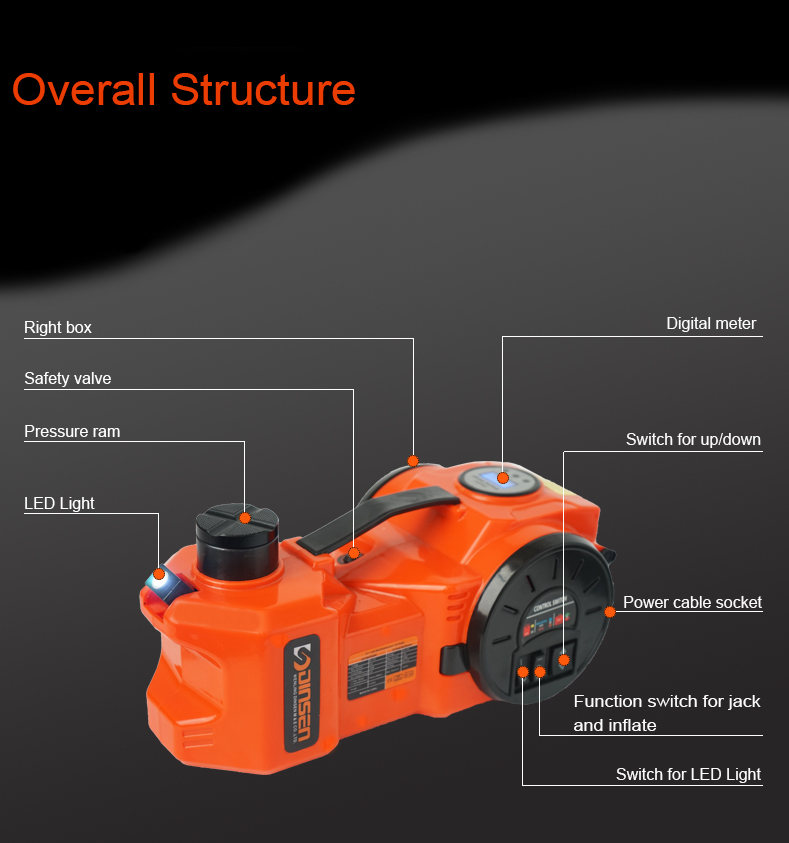 5 Ton Electric Hydraulic Car Jack With Digital Meter Double Cylinder Air Pump