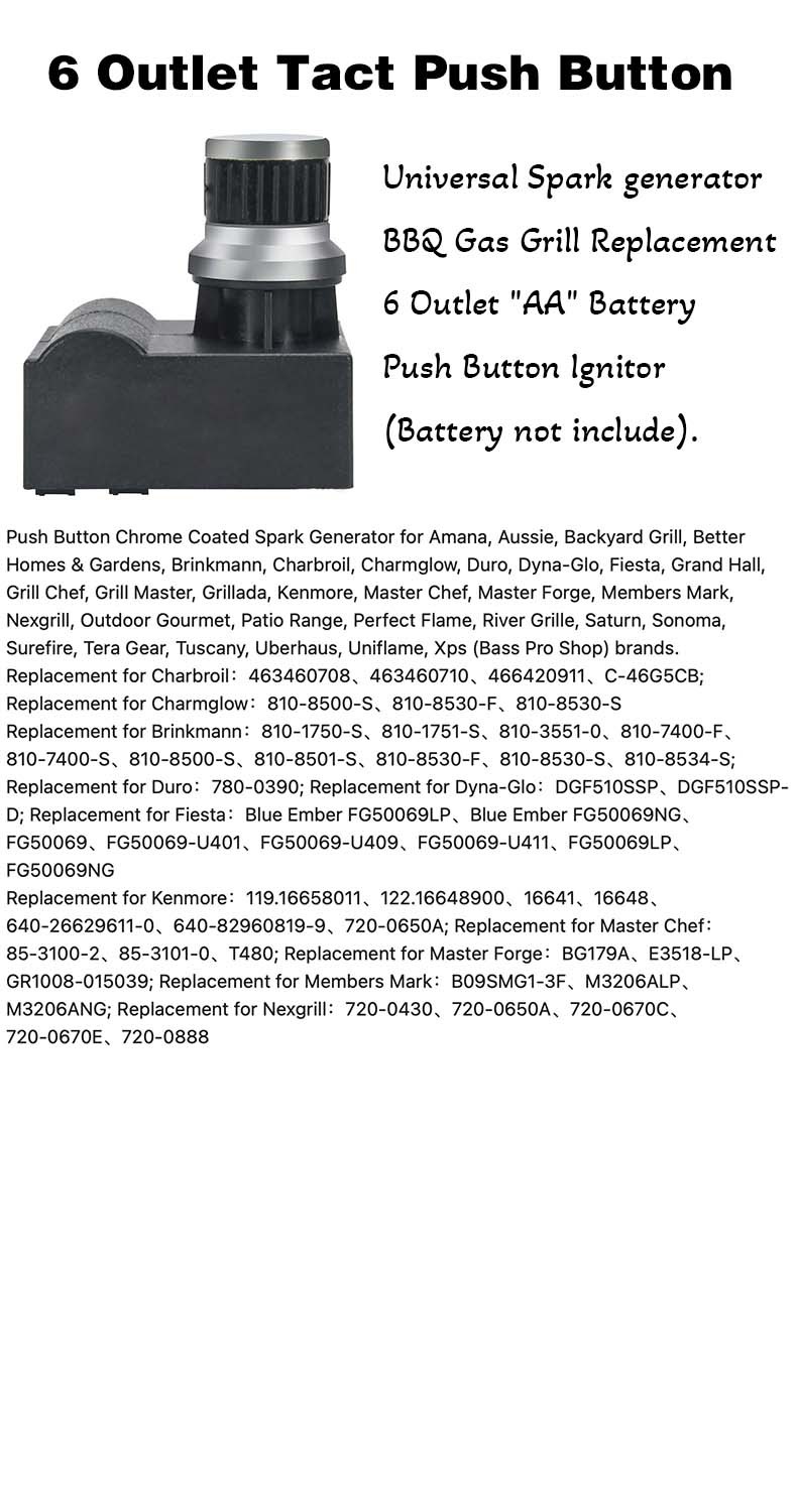AA Push Button Battery Operated Igniter with 6 outlet Exits for Gas Grill, Heaters