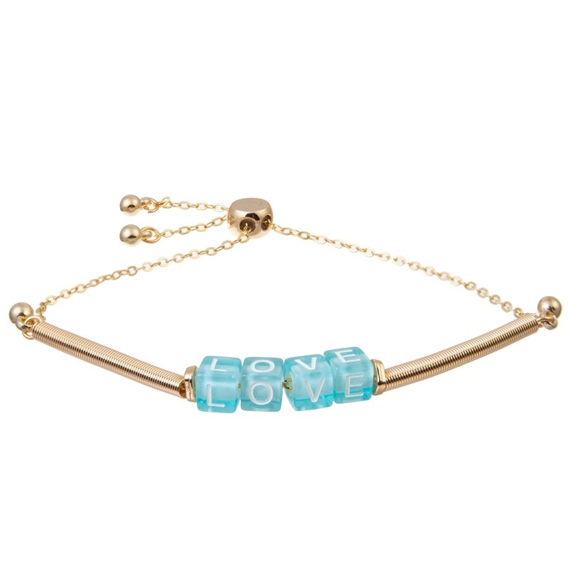 Boho Gold Chain Bracelets Pink Love Letter Beads Adjustable Hypoallergenic