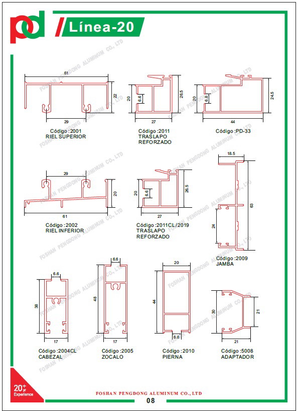 Anodized 6 Meters Length Aluminium Window Profiles For Bolivia And Chile Series L20