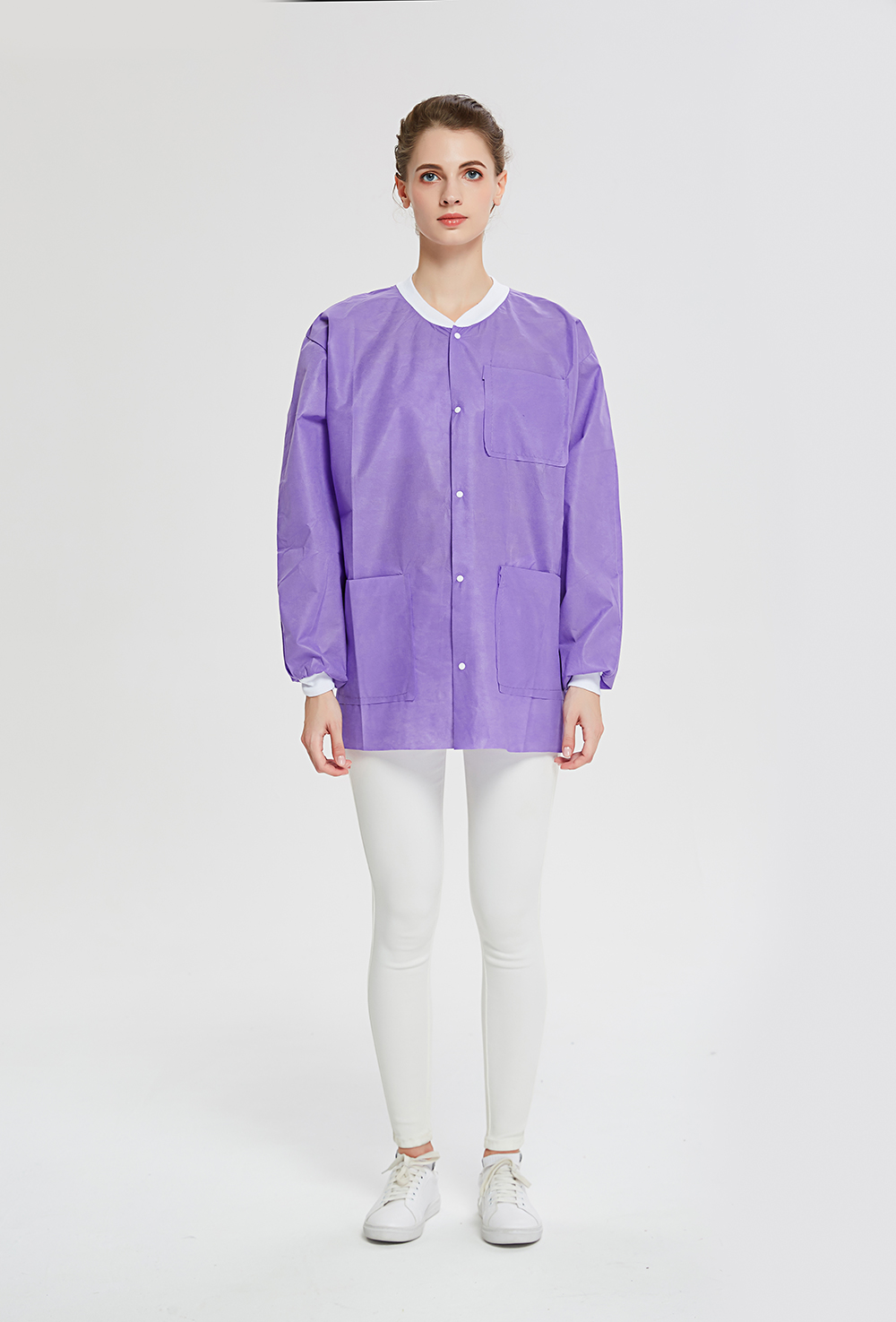 Cheap Disposable dental non-woven lab gown hospital long sleeve short coat for doctor and nurse