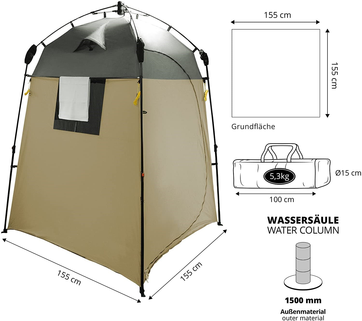 155x155x220CM Pop Up Shower Tent