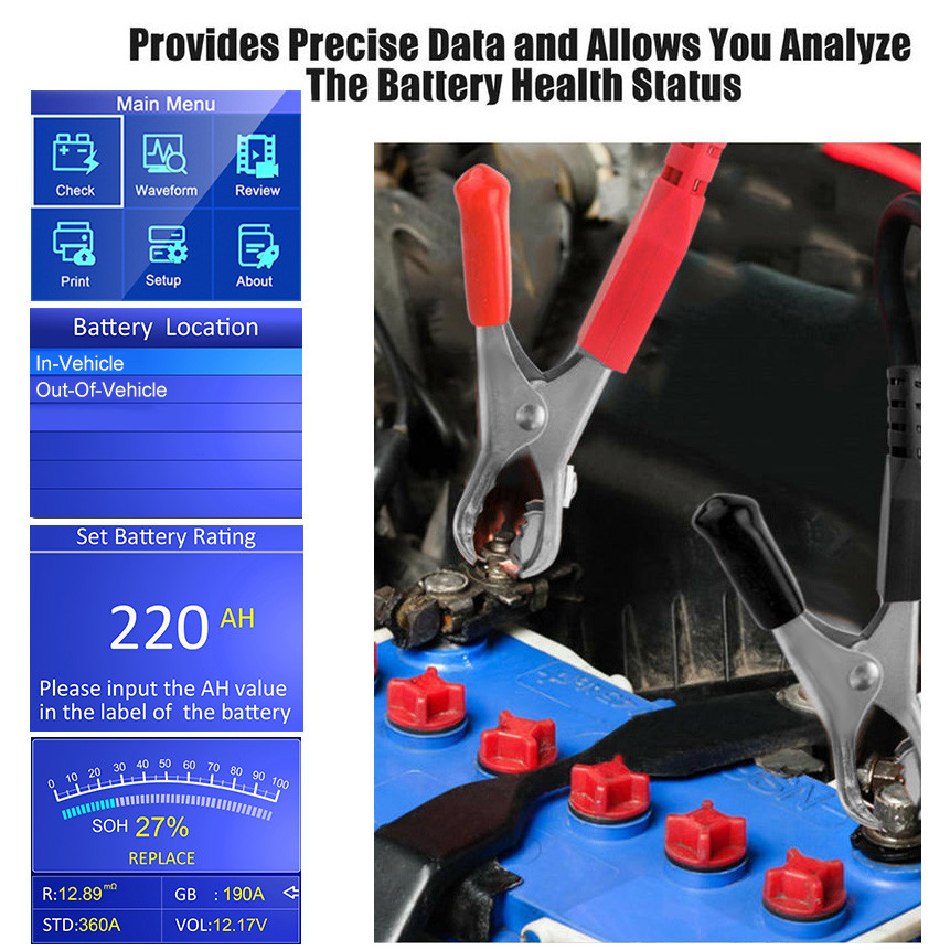 Black Accurate Solar Car Battery Tester OBD2 12v Battery Analyser Kw600
