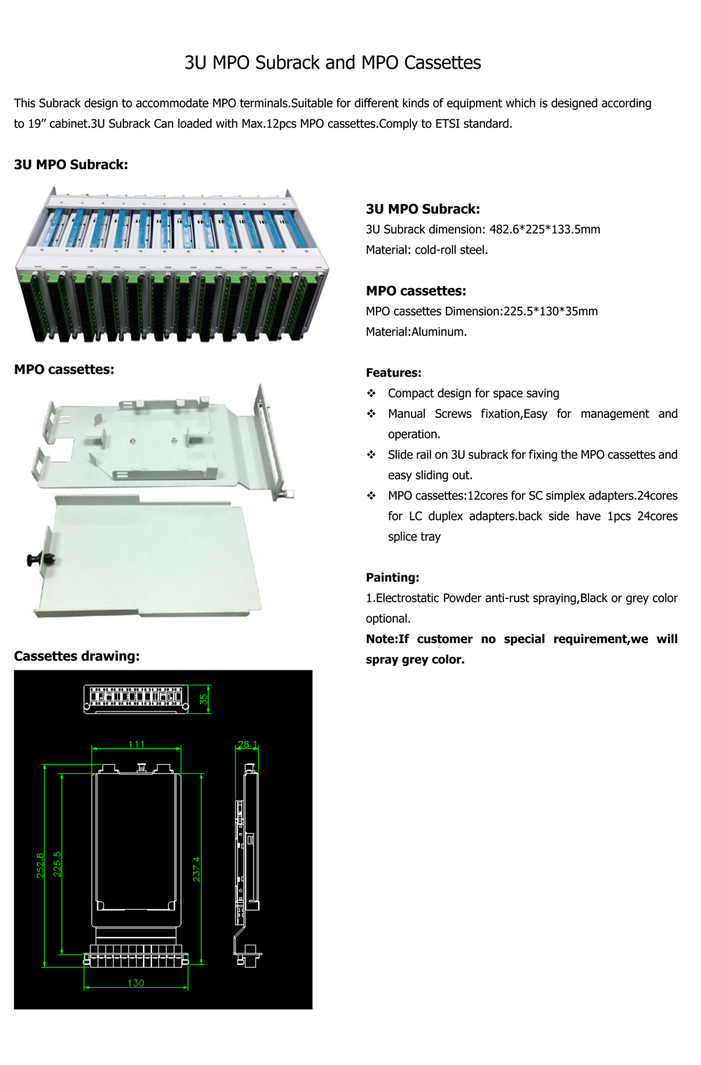 24 Core Sliding Terminal Box ODF Patch Panel 19 Inch Network Cabinet Mount Type