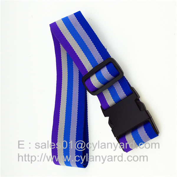 striped luggage belt with plastic buckle