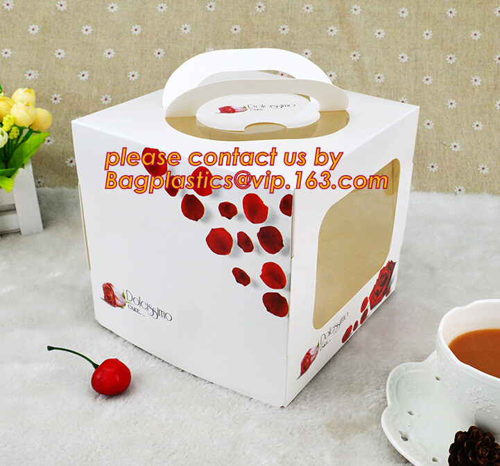 Wholesale custom Paper Cookies packing Cake Box with PVC window,Wholesale Plastic Square Birthday Wedding Packaging Clea