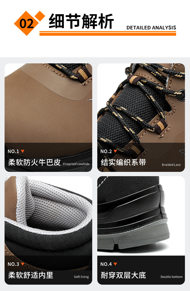 Anti-static Steel Toe Safety Boots Genuine Leather Work Shoes With Steel Plate Midsole PU Sole