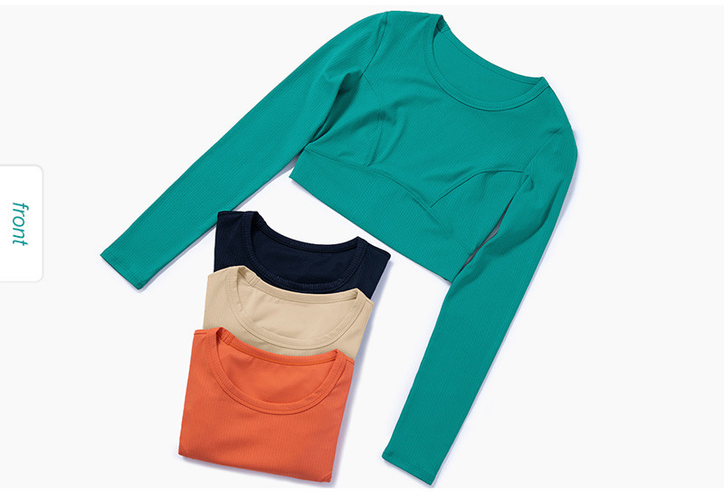 Rib Striped Ladies Yoga Tops Active Stretch Fitness Long Sleeve Yoga Crop Top