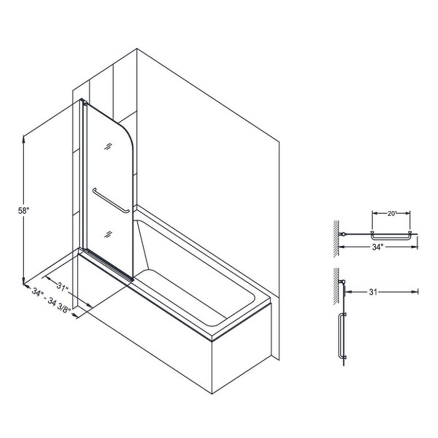 Folding Tempered Glass Shower Screen , OEM Tub Shower Door