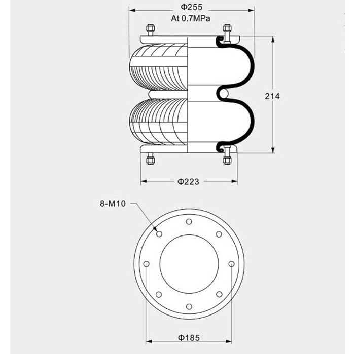 230214H-2 Rubber Air Spring 0.7MPa Volume 3.95dm3 Height 140mm
