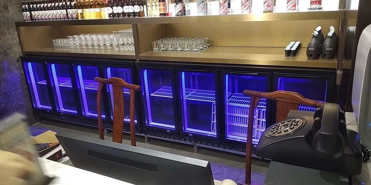 Stainless Steel Swing 4 Doors Cold Drink Cooler/ Under Counter Bar Refrigerator, Built-in Glass Door Back bar Cooler