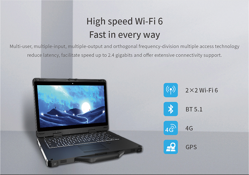 13 Inch Rugged Laptop with Waterproof Design Backlit Keyboard and Fingerprint Recognition