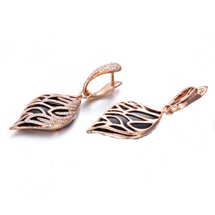 18K Gold Black Onyx Diamonds Drop Dangle Earrings (GDE022)