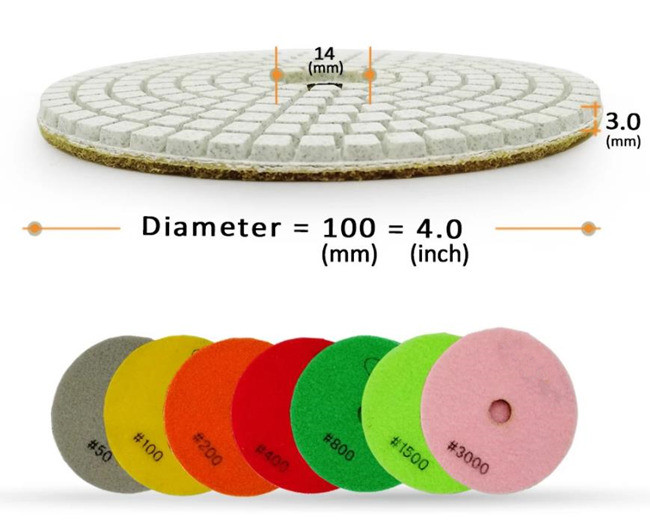100mm Wet Flexible Granite Polishing Diamond Wet Pad Grit Size 50 100 200