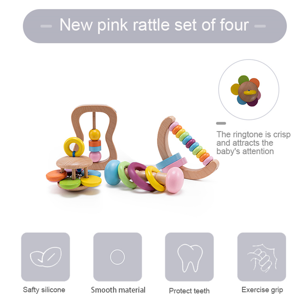 Rattle Soother 7.2cm Wooden Musical Toys Childrens Wooden Instruments