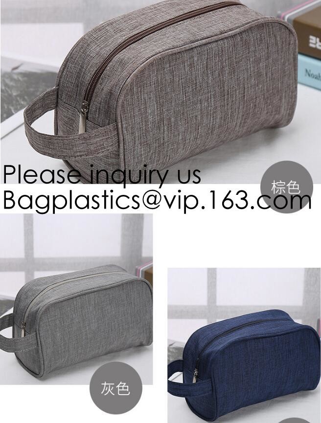Wholesale Men Vintage Zipper Cosmetic Bag Leather Wash Cotton Canvas Makeup Bag Toiletry Bag, bagease, bagplastics