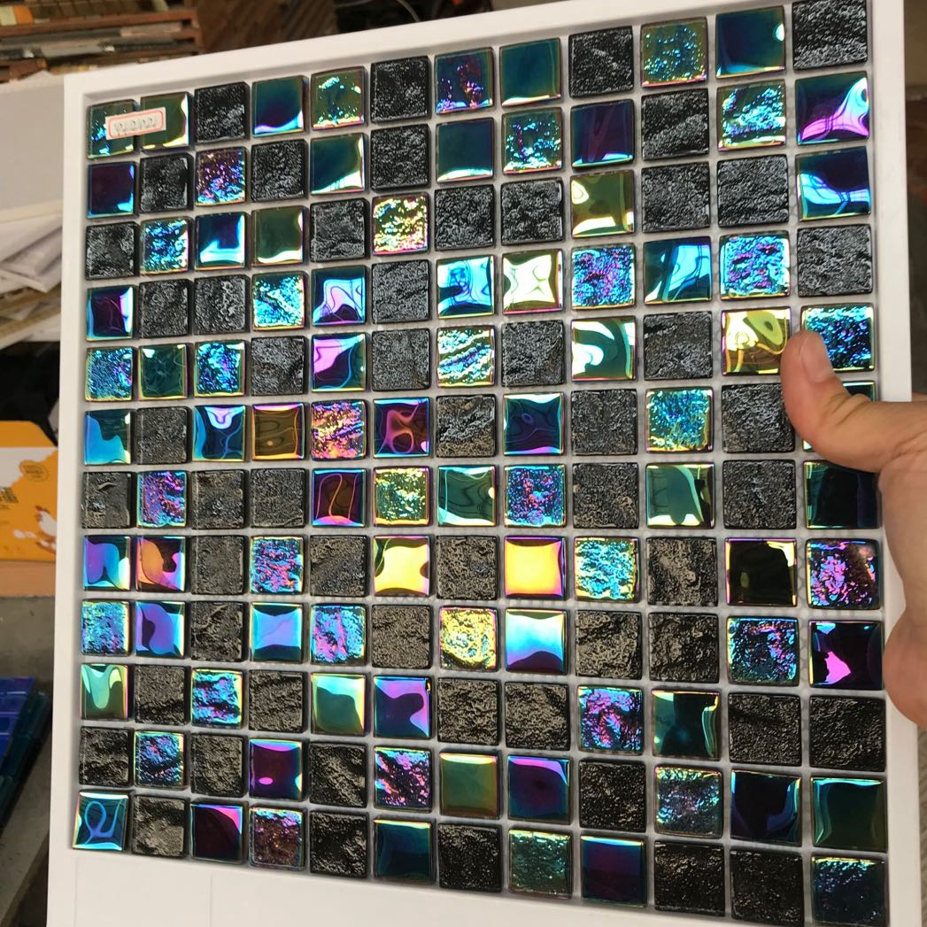 Antibacterial Square Creative Blended Blues Glass Mosaic Swimming Pool Ceramic Tiles