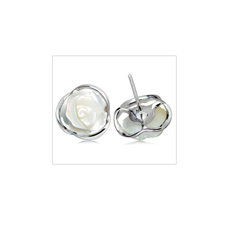 Sterling Silver Mother of Pearl Stud Earrings(XH022915W)