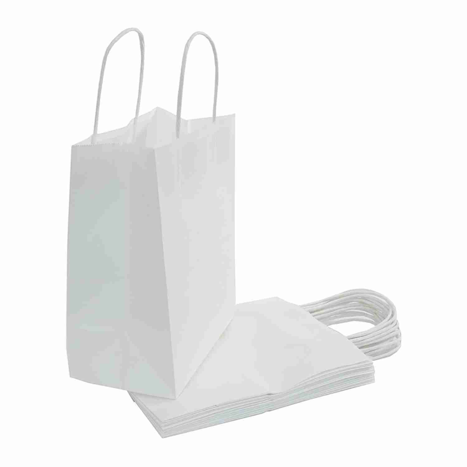 Plain White Takeaway Kraft Paper Shopping Bags With Handles