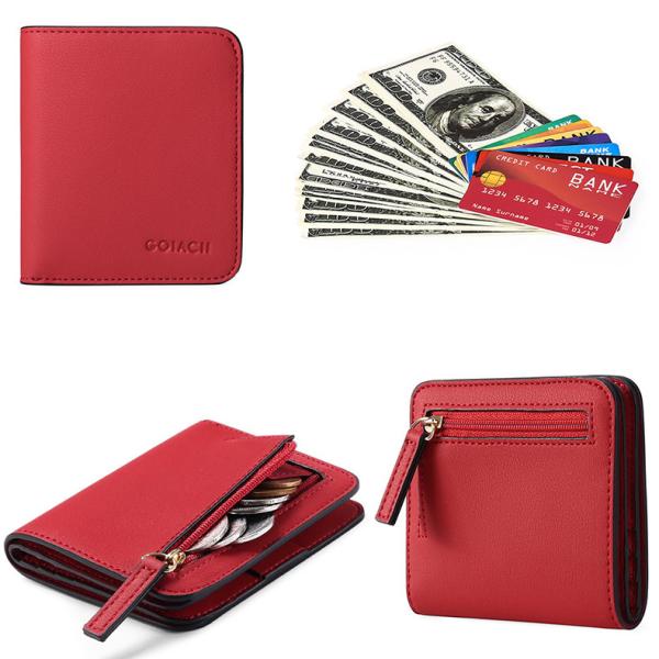Small Women's RFID Blocking Bifold Wallet with ID Window Genuine Leather Mini