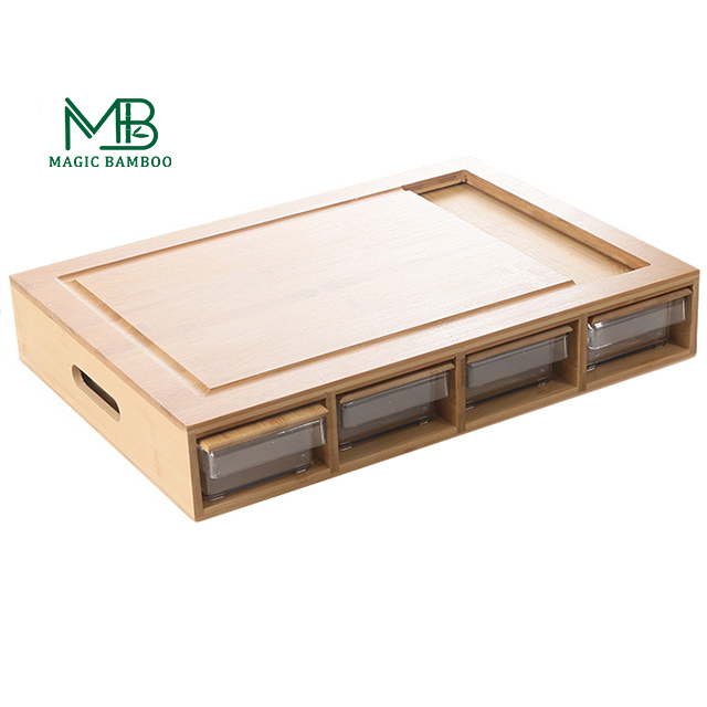 CE Certified Four-Drawer Large Bamboo Kitchen Cutting Board Storage for Food Supplies