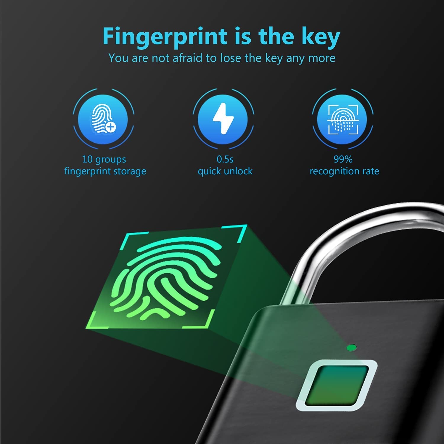 Keyless Smart Thumb Print Padlock Anti Theft Electronic Pad Locks For Luggage Door