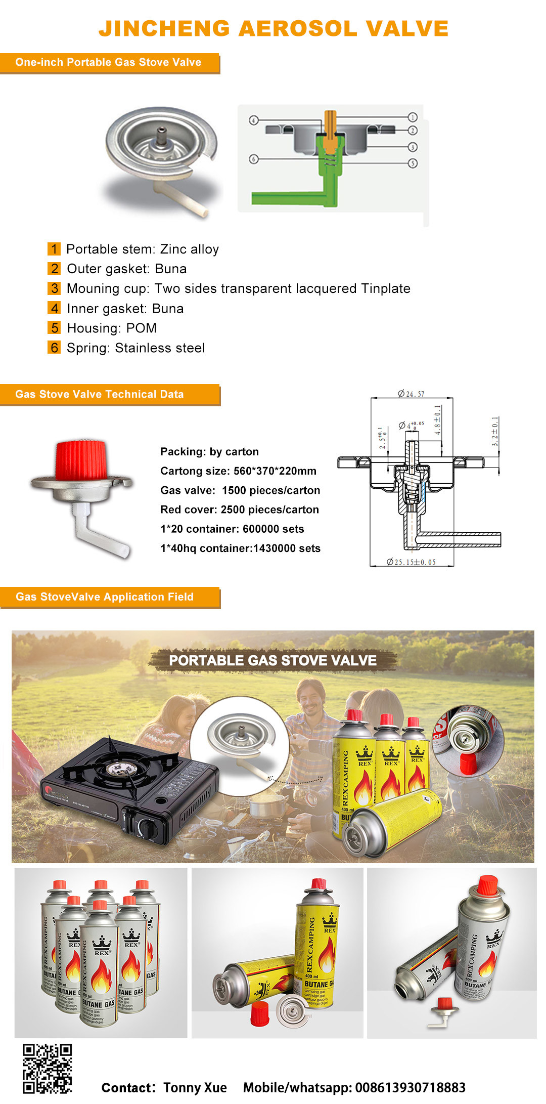 BBQ Butane Gas Valve Outdoor Camp Stove Valve Corrosion Resistance