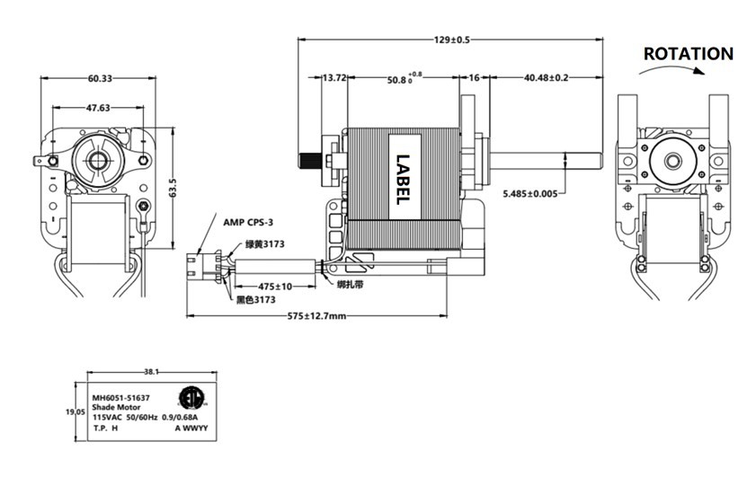 AC Shade Pole 2.38"63W C Frame Electric Fan Motor With Quick Connector And 0.94A Current