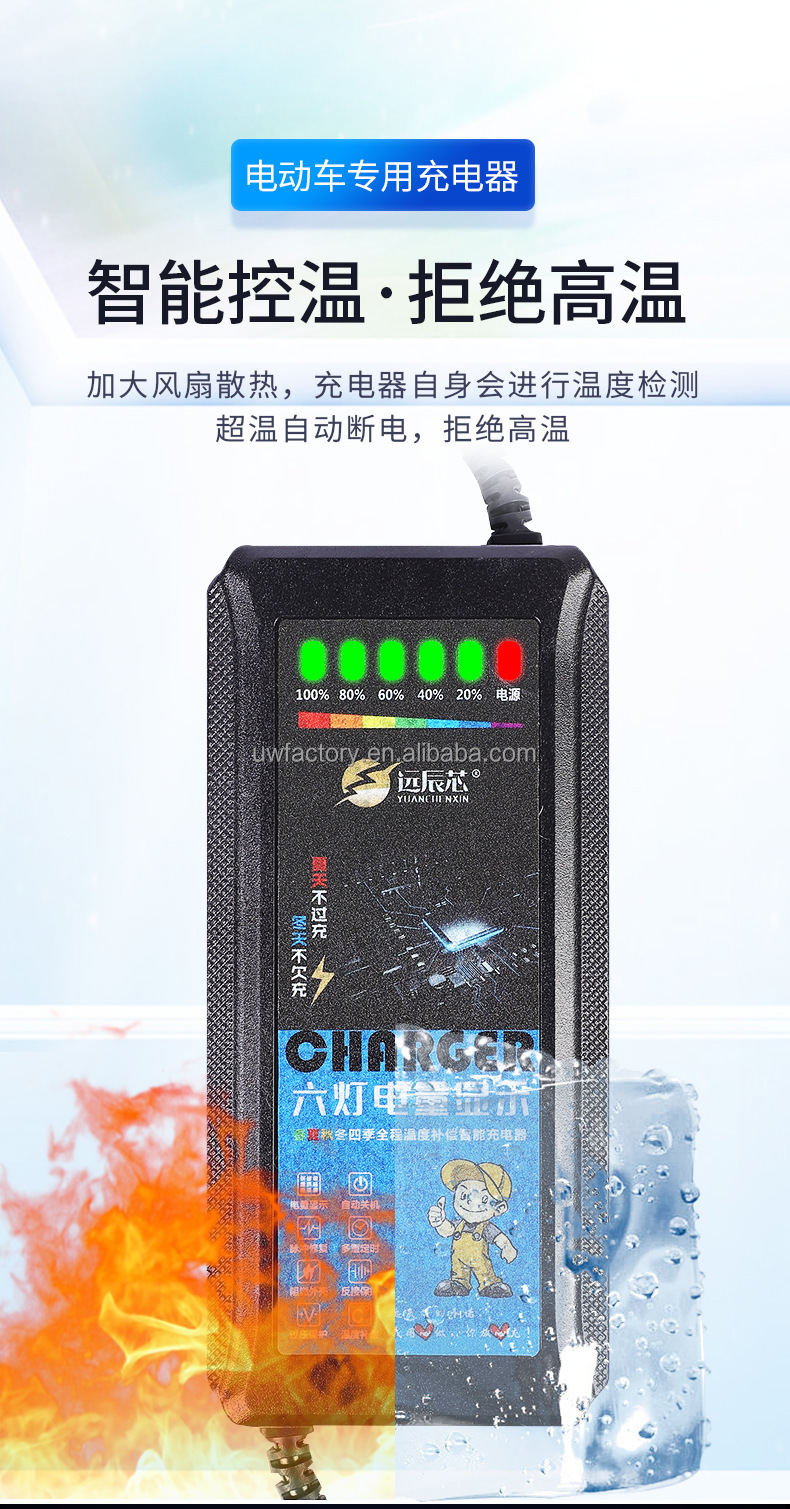 10W Automatic Identification Lead Acid Battery Charger for 60V 20Ah Battery of Design E Bike Scooter Golf Cart