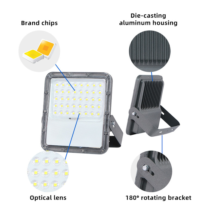 100w 200w RGB Wall Mounted Solar LED Flood Light For Stadium Rechargeable IP66 Waterproof