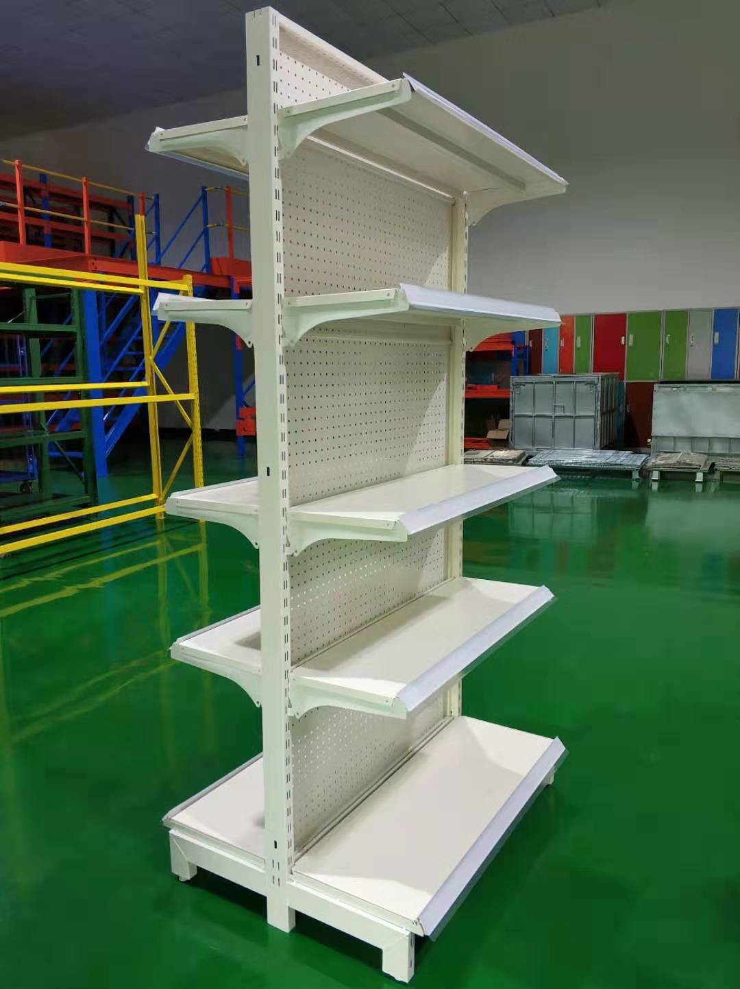 White Supermarket Display Racks , Easy Assembly Convenient Store Display Shelf