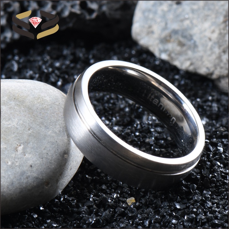 Titanium Engagement Wedding Band Ring Offset Groove Matte Brushed 6mm 8mm for Men Women