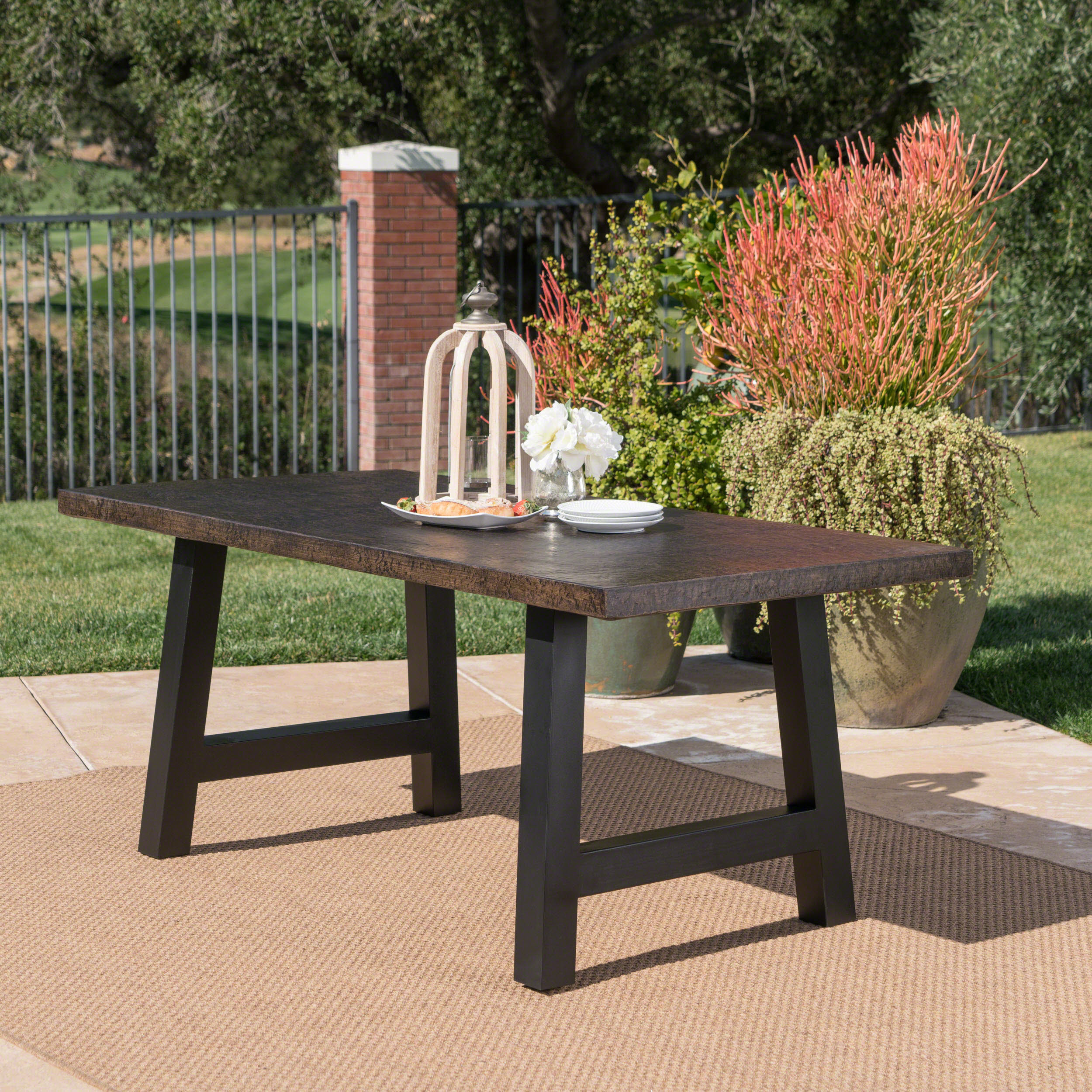 High durable grc cement concrete table with steel wood leg concrete table sets furniture