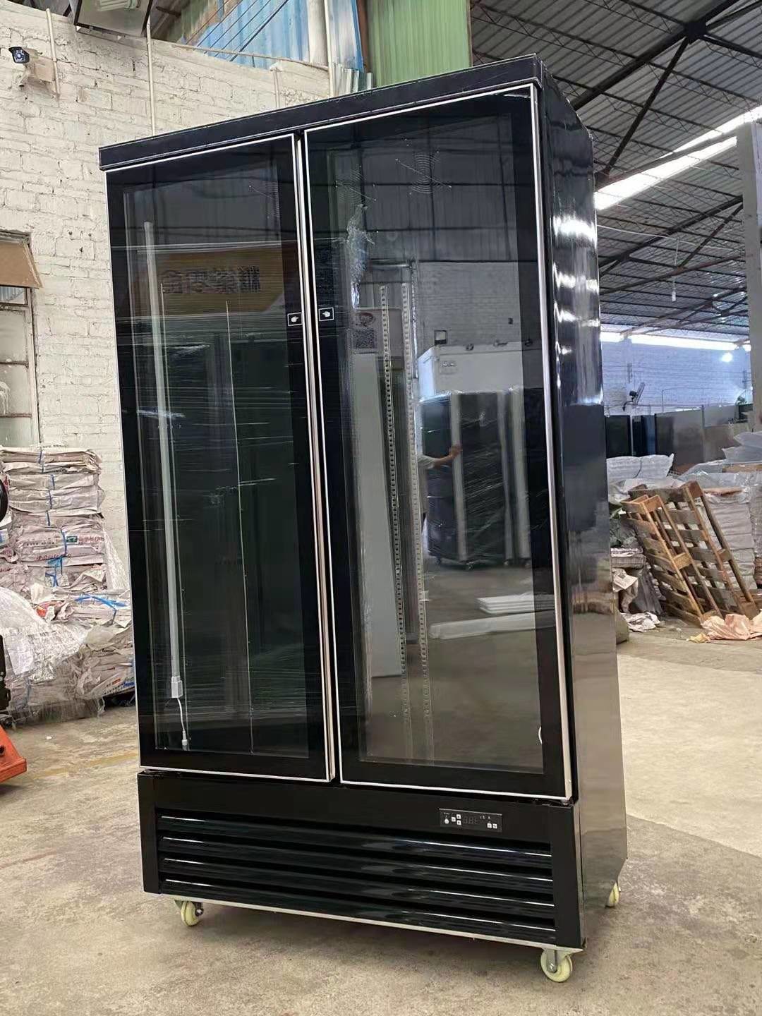 2 Glass door drink beverage fridge display case, supermarket double door commercial refrigerator