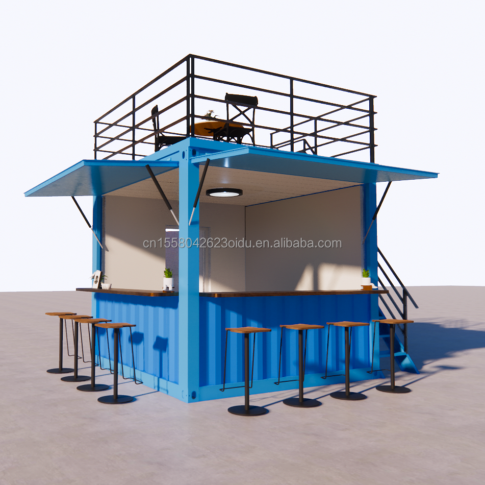 Steel Frame and Galvanized Steel Bending Prefabricated Container Restaurant Store Food Booth 10 Feet with Container Houses