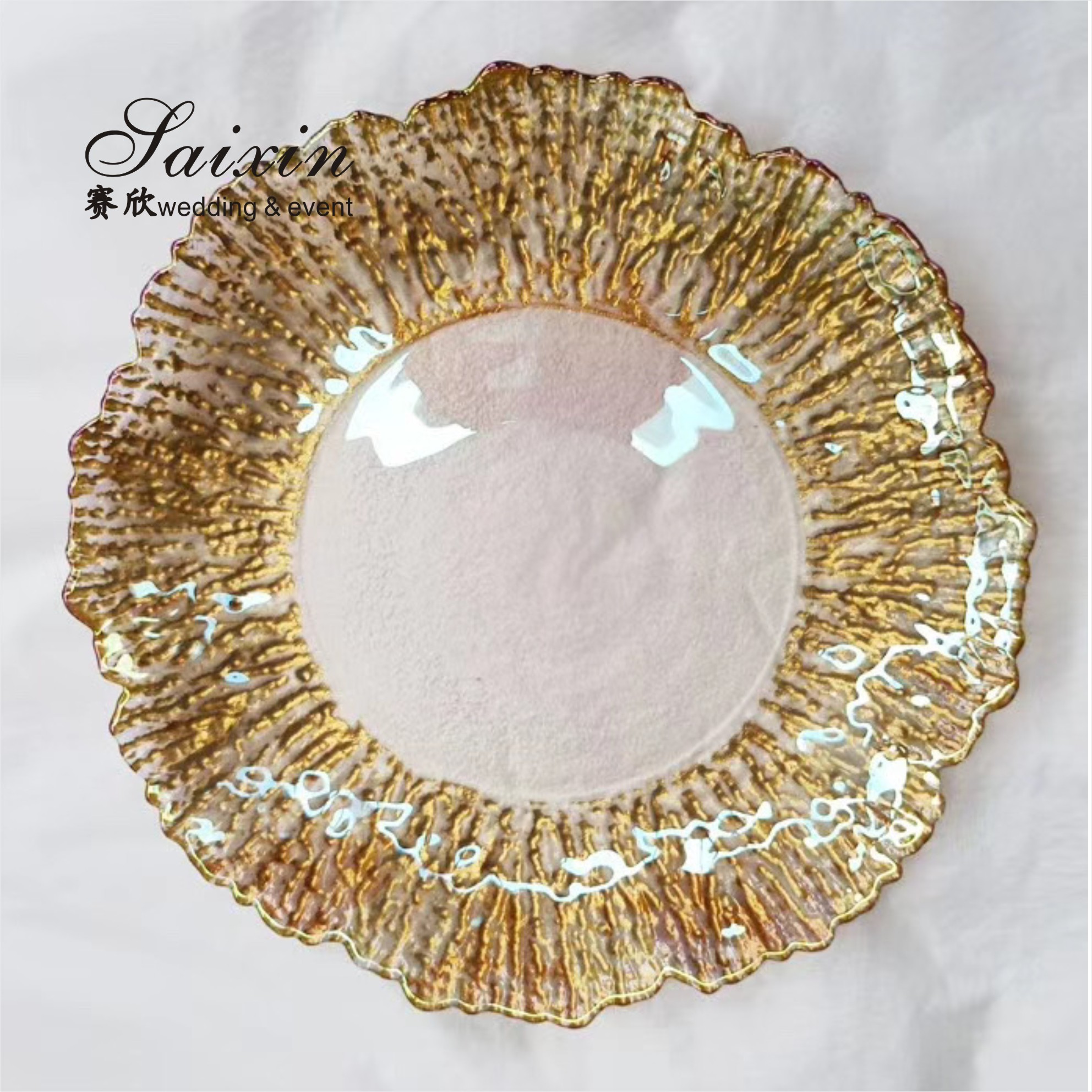Gold Rimmed Glass Charger Plate Clear Charger Dish For Restaurants 32cm/27cm/21cm