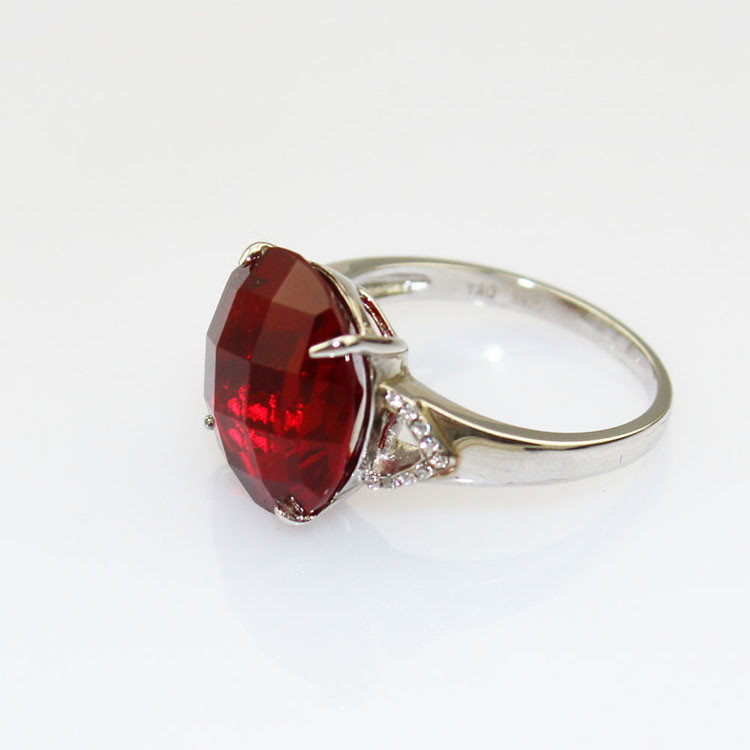 White Gold Plated Solid Silver Ring with 14mm Round Blue Cubic Zircon (R228)