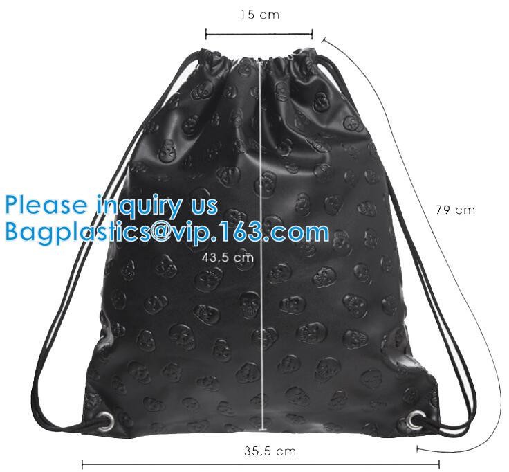 Custom Name Stamping PU Leather Drawstring Bag With Handle Waterproof Promotional Black Drawstring Bag Promotional Detai