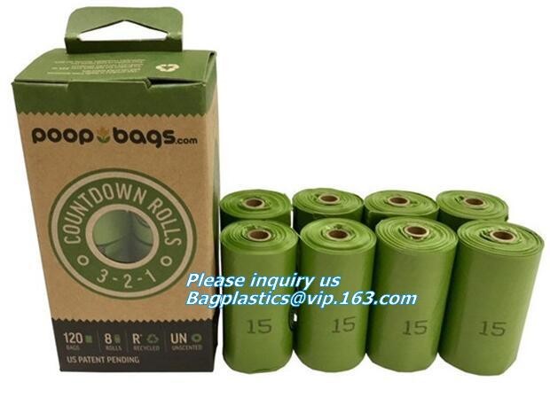 cornstarch made biodegradable compostable dog poop bags custom printed, composting dog poop, EN13432 BPI OK compost home