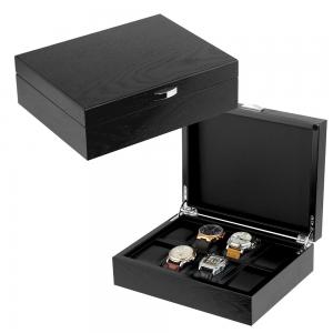 8 Slots Black Lacquered Nature Veneer Wooden Watch Box in Stocked