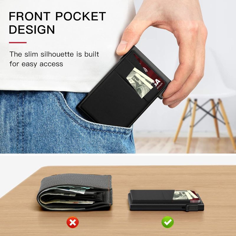 Fashion Style Auto Pop up Minimalist Business RFID Blocking Credit Card Holder Wallet with Money Pocket