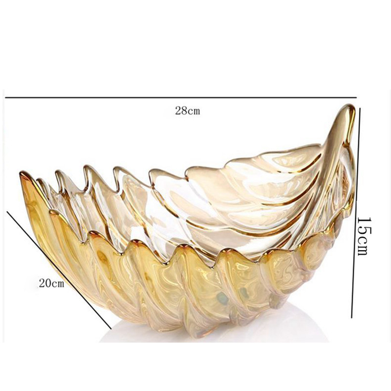 FDA SGS Vintage Amber Luxury Glass Fruit Bowl Leaf Shaped European Style