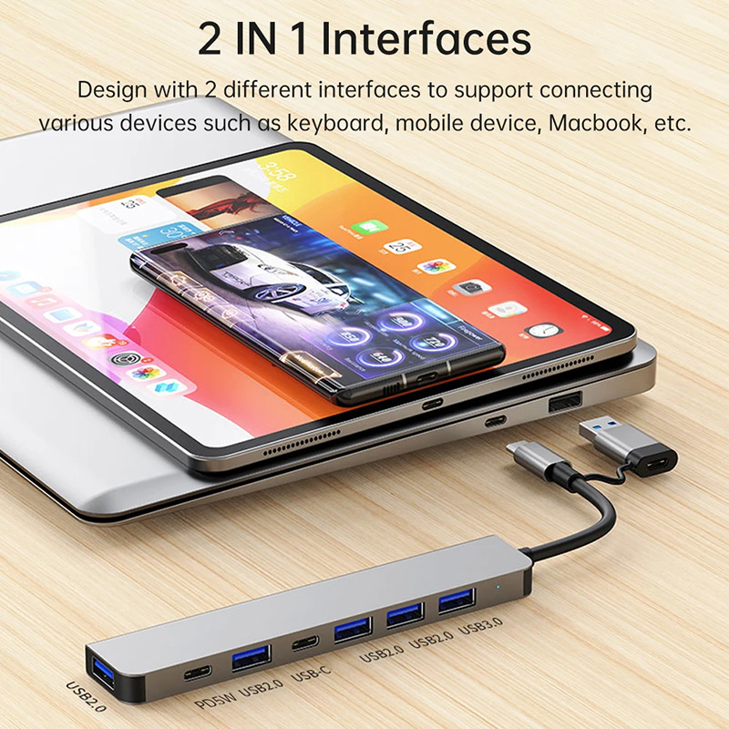 Aluminum Alloy 7 In 1 USB Splitter for Laptop Desktop PC Acceptable OEM/ODM