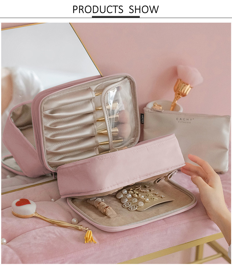 Pure Color Polyester Waterproof Toiletry Bag For Travel