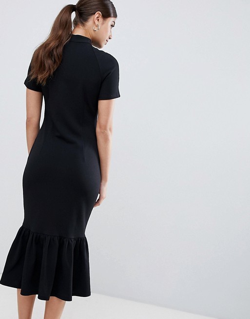 OEM hot sale popper detail and pep hem midi dress